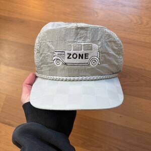 Vintage 80's Imperial Headwear Silver Gray Auto Zone Car Strapback Hat Cap VTG